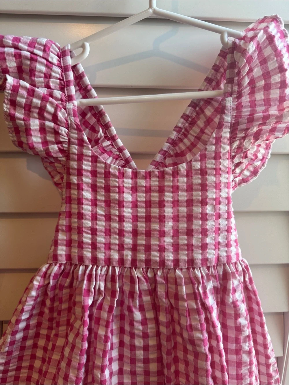 Kelly's Kids Pink Gingham Ruffle-Shoulder Dress